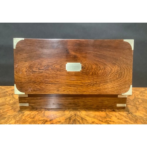 1491 - A Victorian rosewood rectangular connoisseur's box, plated campaign type mounts, hinged cover enclos... 