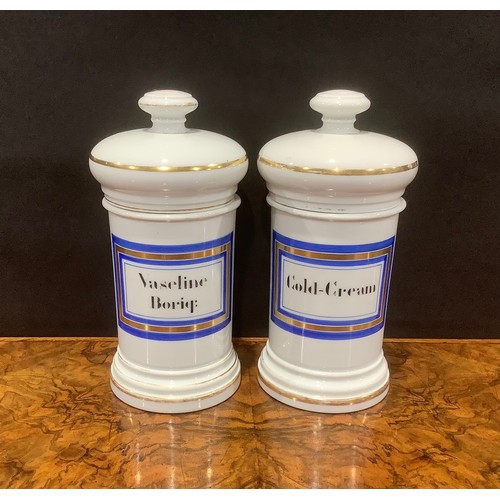 1855 - Medical and Pharmaceutical Interest - a pair of porcelain chemist's apothecary drug jars, inscribed ... 