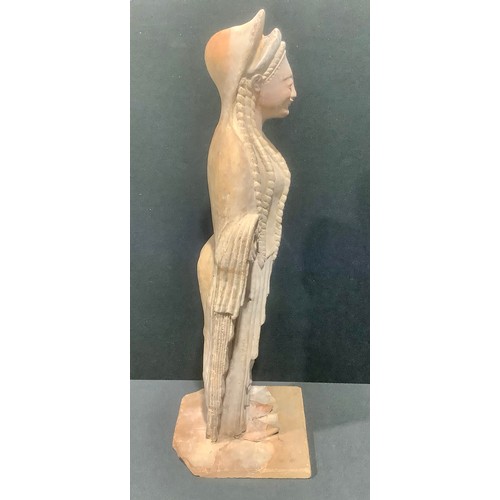 2040 - A Grand Tour terracotta figure, after an Ancient Greek kore, painted features, 69cm high