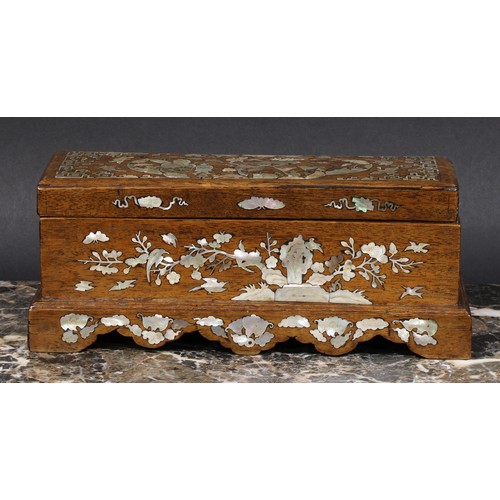 397 - A  Chinese hardwood and mother of pearl marquetry rectangular box and cover, profusely inlaid, 24.5c... 