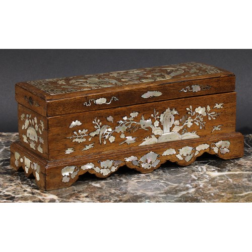 397 - A  Chinese hardwood and mother of pearl marquetry rectangular box and cover, profusely inlaid, 24.5c... 