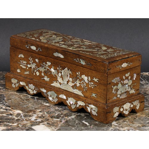 397 - A  Chinese hardwood and mother of pearl marquetry rectangular box and cover, profusely inlaid, 24.5c... 