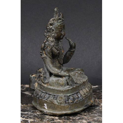 458 - Chinese School, a bronze, Buddha, seated in meditation, 13cm high