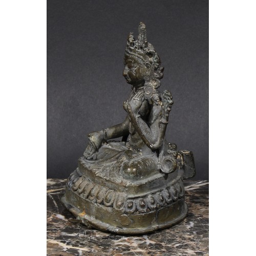 458 - Chinese School, a bronze, Buddha, seated in meditation, 13cm high