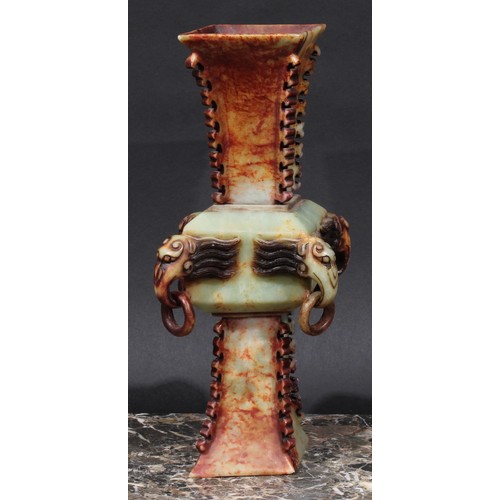 404 - A Chinese hardstone vase, in the Archaic taste, 27cm high