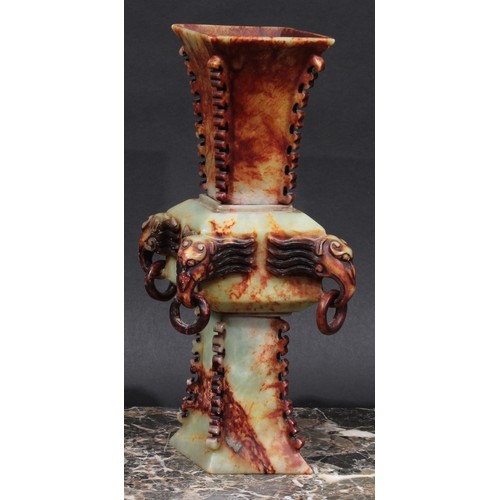 404 - A Chinese hardstone vase, in the Archaic taste, 27cm high