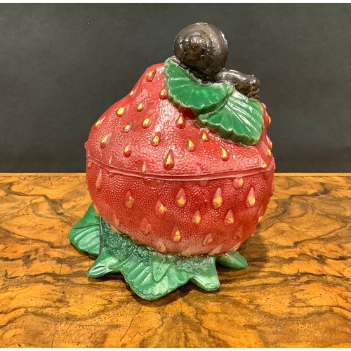 2187 - A Vallerysthal pressed glass novelty box and cover, as a strawberry, 12cm long