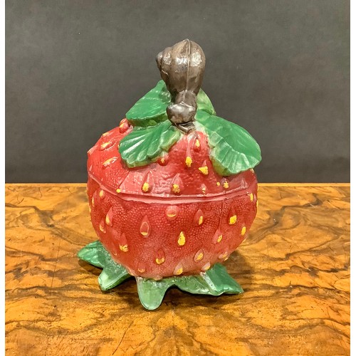 2187 - A Vallerysthal pressed glass novelty box and cover, as a strawberry, 12cm long