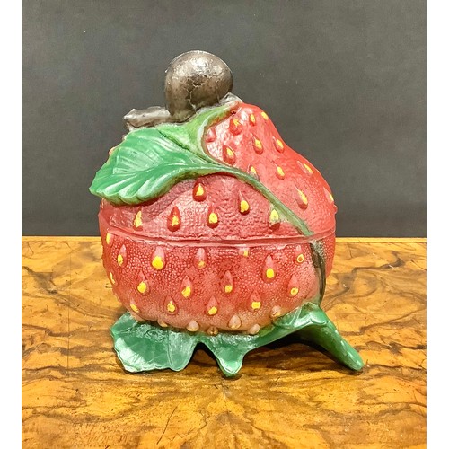 2187 - A Vallerysthal pressed glass novelty box and cover, as a strawberry, 12cm long