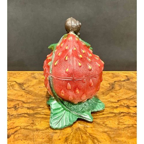 2187 - A Vallerysthal pressed glass novelty box and cover, as a strawberry, 12cm long