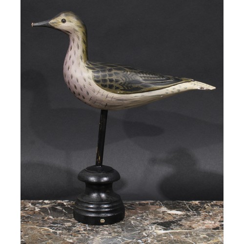 2080 - A painted softwood avian decoy, turned display stand, 34cm high