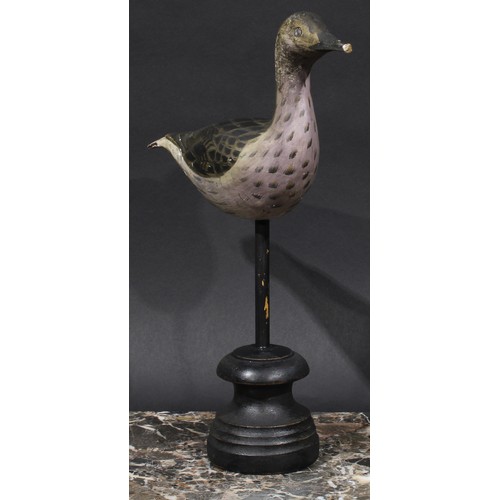 2080 - A painted softwood avian decoy, turned display stand, 34cm high