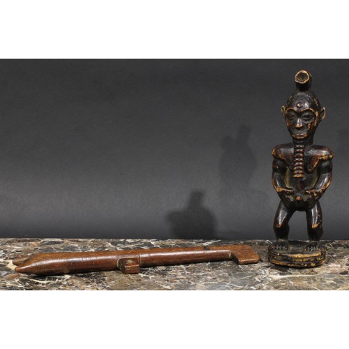 2538 - Tribal Art - a Senufo figure, 22.5cm high, Ivory Coast; etc (2)