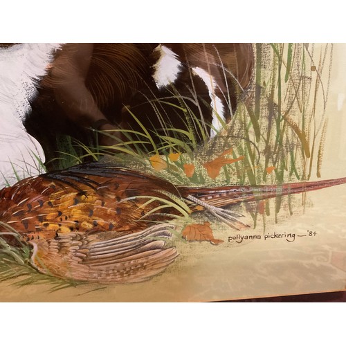 1136 - Polyanna Pickering (1942-2018), Springer Spaniels with Game, signed, watercolour and gouache, 44.5cm... 