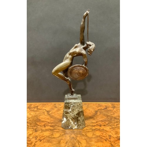 2132 - Raymonde Guerbe (1894-1995), a cold-painted dark-patinated spelter figure, Jericho, signed Guerbe, s... 