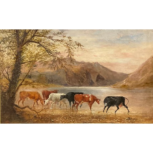 1066 - English School (19th century)
Cattle Watering
oil on canvas, 29cm x 47cm