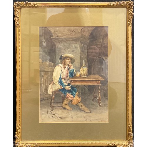 976 - A Lupi (19th century Italian School)
Tavern Interior with Cavalier
signed, noted Roma, watercolour, ... 