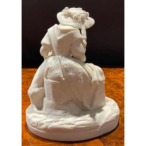 143 - A Samuel Alcock & Co. Parian figure, of a young lady giving a dog a drink, 19cm high, printed mark i... 