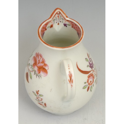 210 - A Worcester sparrow beak jug, decorated in Chinese export style with flowers, the interior with scal... 