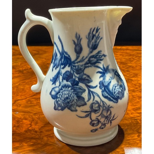 208 - A Worcester Natural Sprays pattern jug, decorated in underglaze blue, mask spout, 14cm high, crescen... 