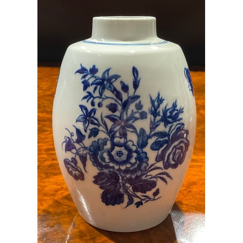 202 - A Worcester Fence pattern ovoid tea canister, decorated in underglaze blue, crescent mark, 12.5cm hi... 