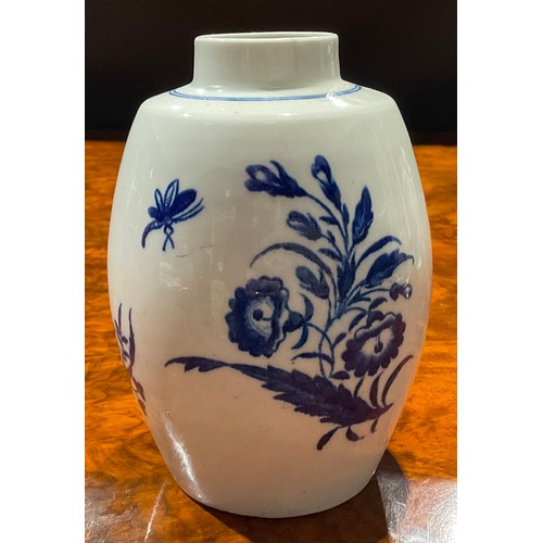 202 - A Worcester Fence pattern ovoid tea canister, decorated in underglaze blue, crescent mark, 12.5cm hi... 