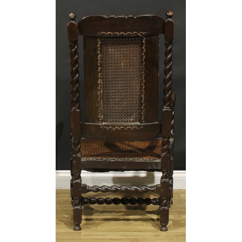 1291 - A 19th century Charles II Revival armchair, carved and caned in the traditional Carolean manner, 117... 