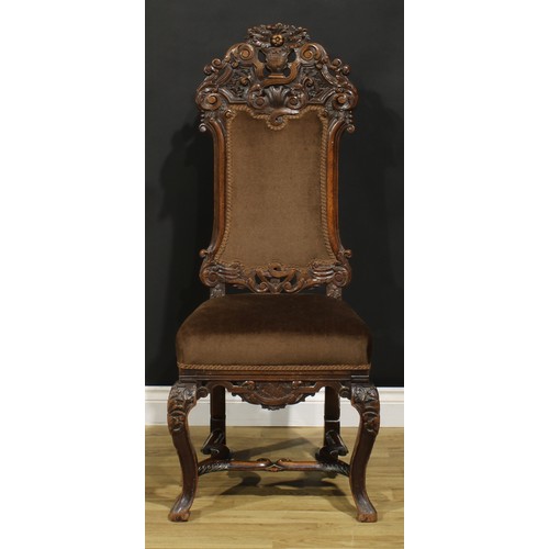 1284 - A 19th century Anglo-Dutch walnut side chair, in the manner of Daniel Marot, shaped back carved with... 