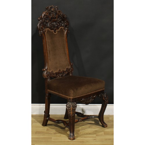 1284 - A 19th century Anglo-Dutch walnut side chair, in the manner of Daniel Marot, shaped back carved with... 