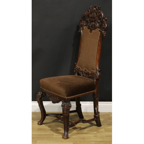 1284 - A 19th century Anglo-Dutch walnut side chair, in the manner of Daniel Marot, shaped back carved with... 