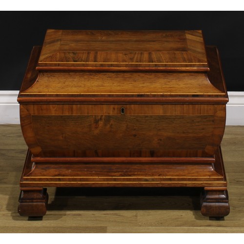 1527 - A 19th century rosewood sarcophagus liquor chest, hinged top enclosing an arrangement of parcel-gilt... 