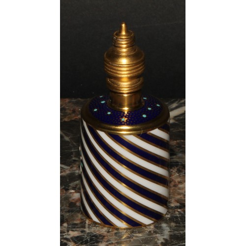 236 - A Lynton porcelain barrel-shaped scent bottle, painted by Stefan Nowacki, monogrammed, with a musica... 