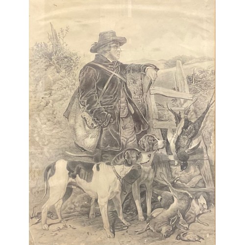 1145 - W.W. Paterson (19th century)
Sportsman With Dogs,
signed, dated 1864, pencil drawing, 63.5cm x 48.5c... 