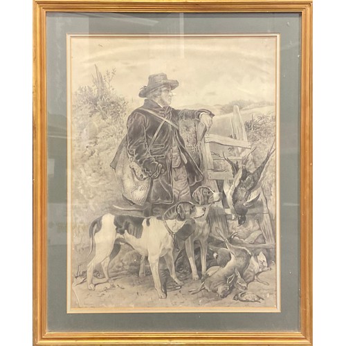 1145 - W.W. Paterson (19th century)
Sportsman With Dogs,
signed, dated 1864, pencil drawing, 63.5cm x 48.5c... 