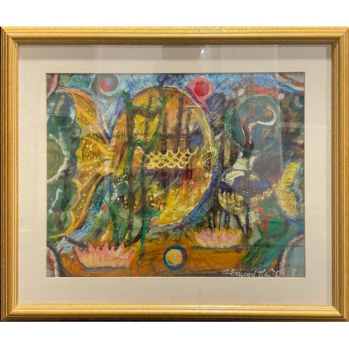 983 - Bidgood (20th century)
abstract composition, fish and lotus
mixed media, signed, dated 7/4/75, 39cm ... 