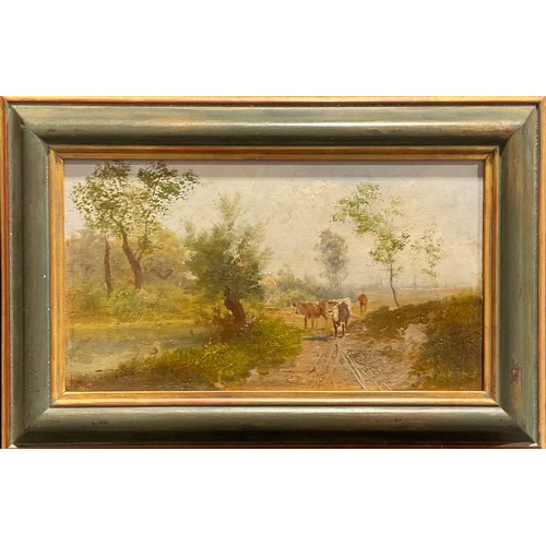 1185 - John Paier (20th century)
Herding Cattle
signed, oil on panel, 17cm x 31cm