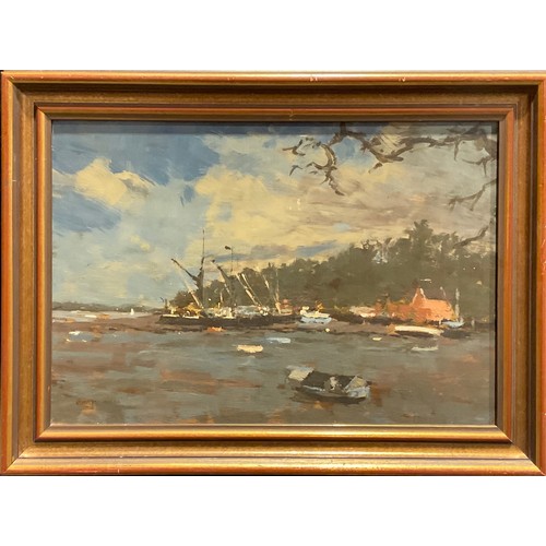 1091 - Stanley Miller (20th century)
Boats in a Harbour
signed, oil on panel, 27cm x 39.5cm