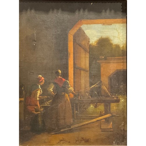 1057 - Dutch School (19th century)
Ladies at a Loom
oil on canvas, 30cm x 22.5cm