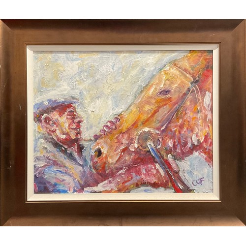 1090 - Scottish School (20th century)
Racehorse and Owner
signed COF, oil on board, 49cm x 61cm