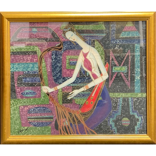 1197 - Modern School
Lady Playing the Harp
indistinctly signed, oil on canvas, 50.5cm x 61cm