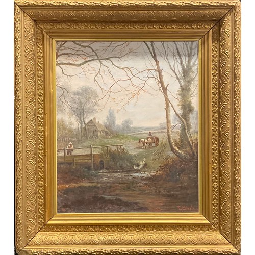 1061 - E Steele (19th century)
Crossing the Ford
signed, oil on canvas, 34cm x 28cm