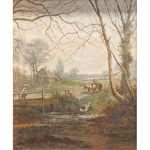 1061 - E Steele (19th century)
Crossing the Ford
signed, oil on canvas, 34cm x 28cm