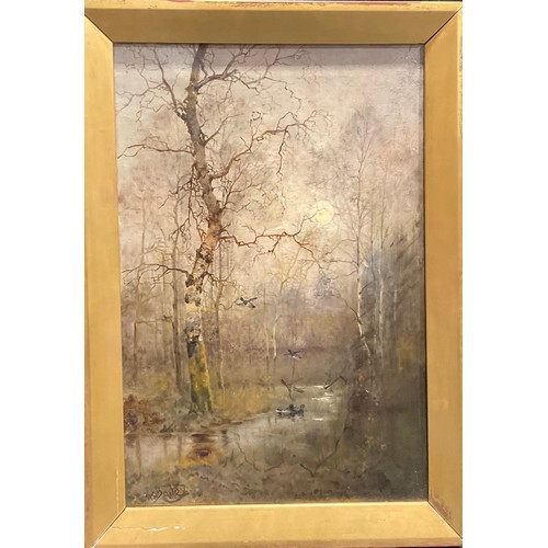 962 - Bailey (19th century)
Ducks in a Misty Woodland
signed, oil on canvas, 44.5cm x 29.5cm