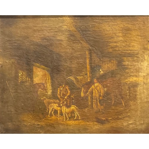 1074 - English School (19th century)
Stable Interior, with farmhands and dogs
oil on canvas, 42cm x 52cm