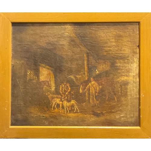 1074 - English School (19th century)
Stable Interior, with farmhands and dogs
oil on canvas, 42cm x 52cm