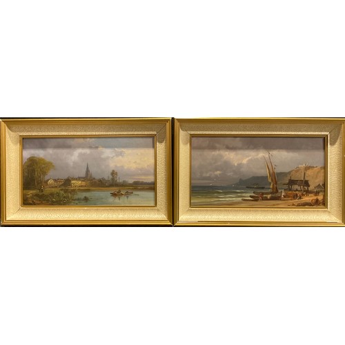 1059 - Dutch School (20th century)
a townscape and beached fishing boats
oils on panel, 20.5cm x 39cm