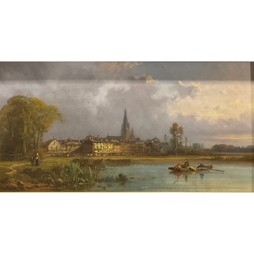 1059 - Dutch School (20th century)
a townscape and beached fishing boats
oils on panel, 20.5cm x 39cm