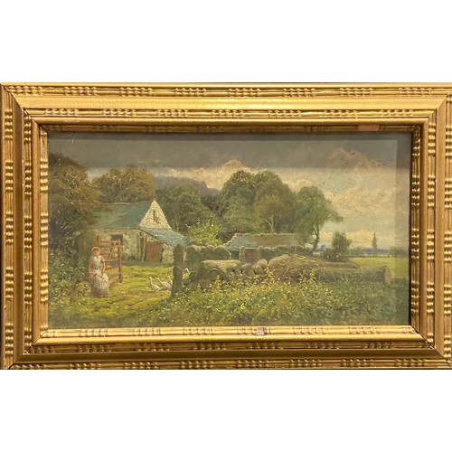 1112 - English School (early 20th century)
Minding the Geese,
oil on canvas, 23cm x 43.5cm