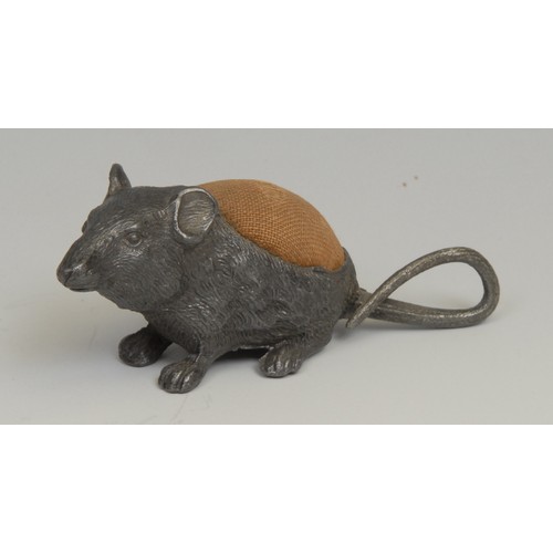 1230 - An early 20th century base metal novelty pin cushion, as an owl, 8cm high; another, as a mouse, 7cm ... 