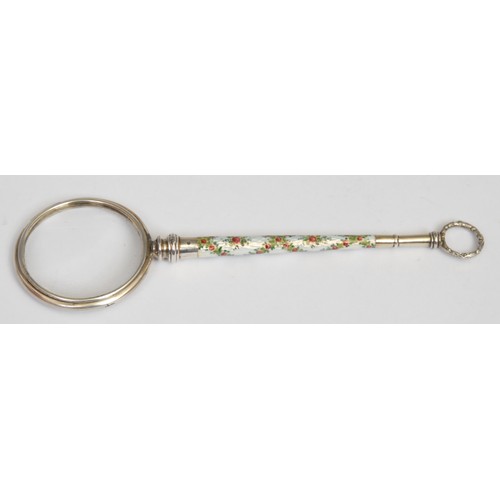 1231 - An early 20th century Continental silver coloured metal and enamel lorgnette, c.1910, cased